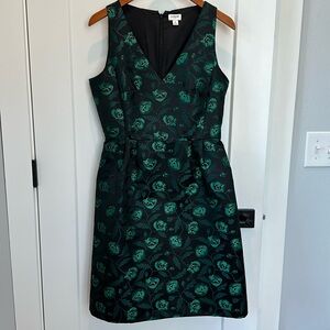 J. Crew Black Emerald Green Floral Wedding Guest Cocktail Sleeveless Dress - 8
